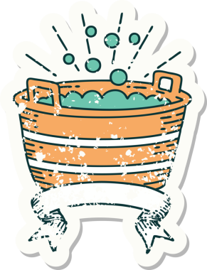 Bir insan tarafından çizilmiş dövme stili teneke bir banyonun eski etiketi.