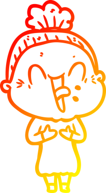 Bir insan tarafından çizilmiş mutlu, yaşlı bir kadının sıcak çizgi çizimi.