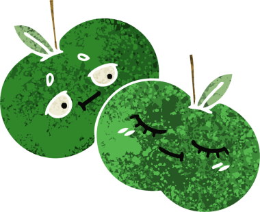 Bir insan tarafından çizilmiş elmaların retro çizim tarzı karikatürü