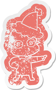 Garip bir çizgi film, insan tarafından çizilmiş Noel Baba şapkası giyen kel bir uzay adamının sıkıntılı çıkartması.