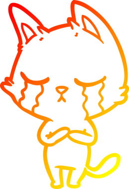 Bir insan tarafından çizilen ağlayan çizgi film kedisinin sıcak çizgi çizgisi.