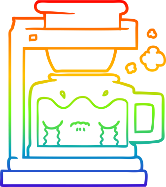 gökkuşağı gradyan çizgi çizimi bir insan tarafından çizilmiş ağlayan filtre kahve makinesi