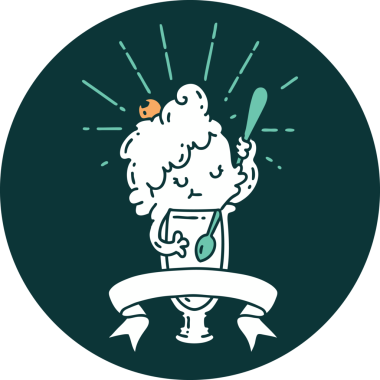 Bir insan tarafından çizilmiş dövme stili dondurma karakterinin simgesi