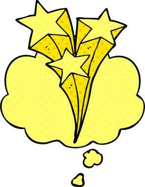 Düşünce baloncuğu olan çizgi film yıldızları bir insan tarafından çizilmiş.