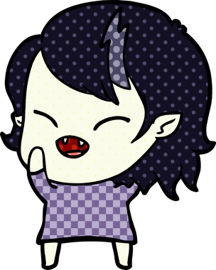 Bir insan tarafından çizilmiş gülen vampir kız çizgi filmi.