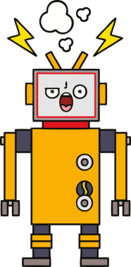 Bir insan tarafından çizilmiş kırık bir robotun şirin çizgi filmi.