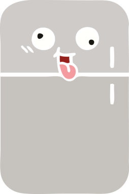 Bir insan tarafından çizilmiş bir buzdolabının düz renkli retro karikatürü