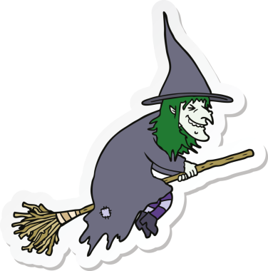 Süpürgeye bir insan tarafından çizilmiş bir cadının çıkartması.