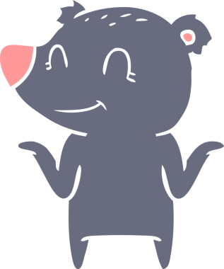 Gülümseyen ayı bir insan tarafından çizilmiş omuzlarını silkiyor.