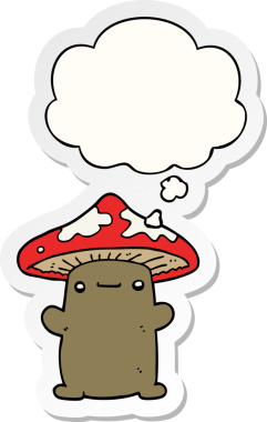 Düşünce baloncuklu mantar insan tarafından çizilmiş bir çıkartma.