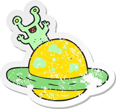 Bir insan tarafından çizilmiş uzaylı bir gezegenin gerilimli çıkartması.