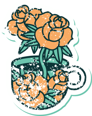 Bir bardağın ve bir insanın çizdiği çiçeklerin sembolik dövmesi.