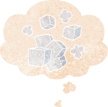 Düşünce baloncuklu çizgi film buz küpleri grunge sıkıntılı retro dokuma tarzı bir insan tarafından çizilmiş