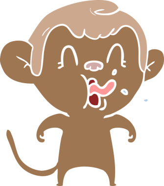 Bir insan tarafından çizilmiş düz renk çizgi film maymunu.