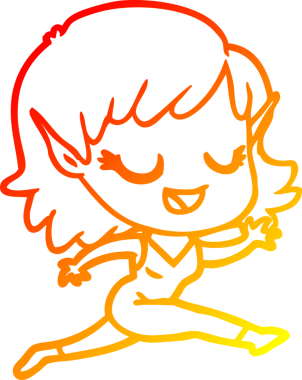 Bir insan tarafından çizilmiş mutlu bir elf kızının çizgi çizimi.