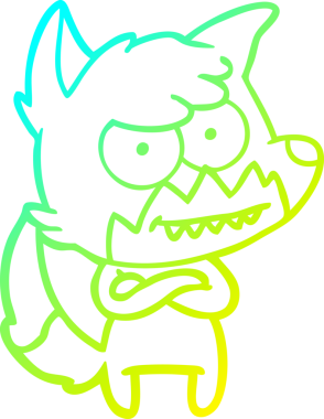 Bir insan tarafından çizilmiş sırıtan bir tilkinin soğuk çizgi çizimi