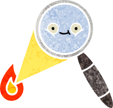 Bir insan tarafından çizilmiş bir büyüteçin retro çizim tarzı karikatürü