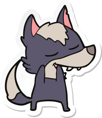 Bir insan tarafından çizilmiş bir kurt çizgi filminin çıkartması.