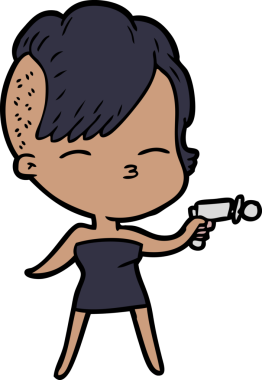 Çizgi film şaşı kız bir insan tarafından çekilen ışın tabancasını işaret ediyor.