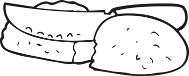 Bir insan tarafından çizilmiş ekmek dilimleyen siyah beyaz bir çizgi film.