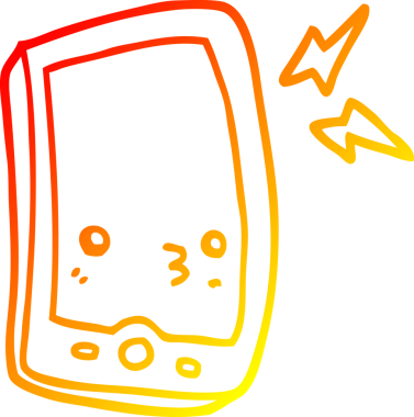 Bir insan tarafından çizilen çizgi film cep telefonunun sıcak gradyan çizimi