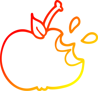 Bir insan tarafından çizilmiş sulu, ısırılmış bir elmanın sıcak çizgi çizimi.