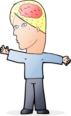 Bir insan tarafından çizilmiş beyni olan çizgi film adamı.