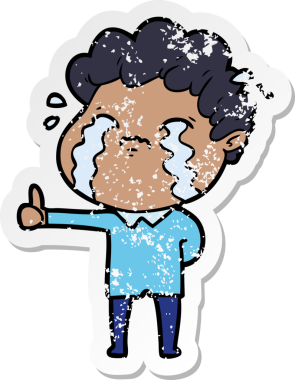 Bir insan tarafından çizilmiş ağlayan bir karikatürcünün sıkıntılı çıkartması.