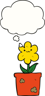 Bir insan tarafından çizilmiş düşünce baloncuklu karikatür evi bitkisi