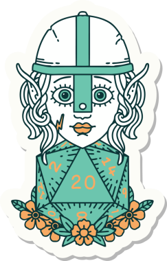 Bir insan tarafından çizilmiş 20 zarlı bir elf savaşçısı çıkartması.