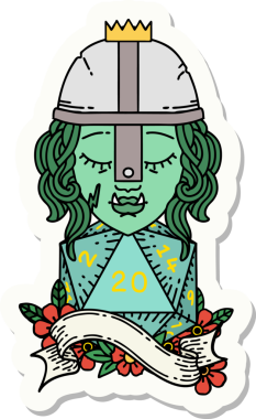 Bir insan tarafından çizilmiş 20 zarlı yarım ork savaşçısının çıkartması.