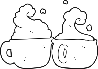 Bir insan tarafından çizilmiş siyah beyaz kahve fincanları.