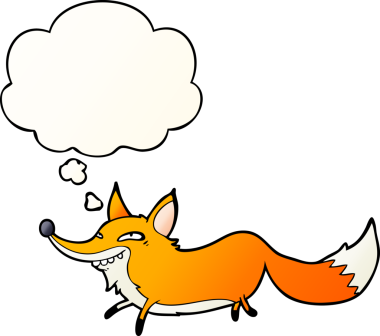 Düşünce baloncuğu olan sinsi tilki çizgi filmi bir insan tarafından çizildi.