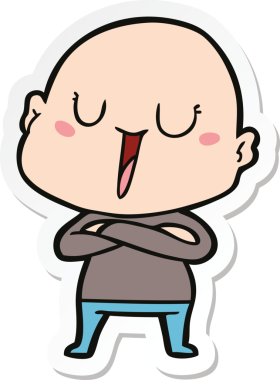 Bir insan tarafından çizilmiş mutlu, kel bir adamın çıkartması.