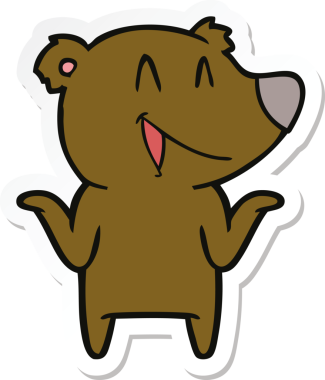 Bir insan tarafından çizilmiş, gülen ayı çizgi filminin çıkartması.