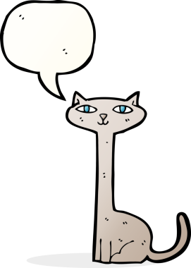 Bir insan tarafından çizilmiş konuşma balonu olan çizgi film kedisi.