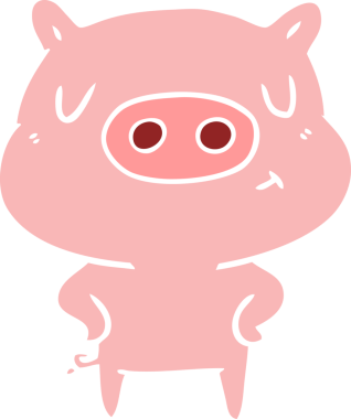 Düz renkli çizgi film içerikli domuz insan tarafından çizilmiş.