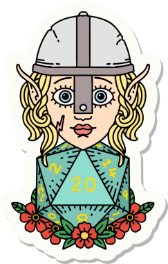 Bir insan tarafından çizilmiş 20 zarlı bir elf savaşçısı çıkartması.