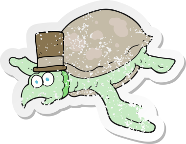 Bir insan tarafından çizilmiş karikatür kaplumbağasının geriletilmiş çıkartması.