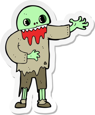 Bir insan tarafından çizilmiş ürkütücü zombi çizgi filminin çıkartması.