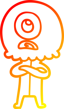 Bir insan tarafından çizilmiş sıcak çizgi çizgi çizimi Kiklops uzaylı uzay adamı