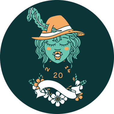 Bir insan tarafından çizilmiş doğal yirmi zarlı yarı ork ozan karakteri ikonu