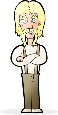 Bir insan tarafından çizilmiş kolları olan uzun bıyıklı bir çizgi film adamı.