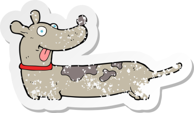 Bir insan tarafından çizilmiş çizgi film köpeğinin gerilimli çıkartması.