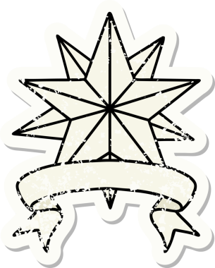 Bir insan tarafından çizilmiş bir yıldızın sancağı olan eski bir etiket.