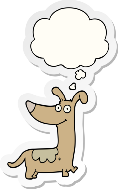 İnsan tarafından çizilmiş bir çıkartma olarak düşünce baloncuğu olan çizgi film köpeği.