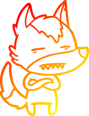 Bir insan tarafından çizilmiş dişleri gösteren çizgi bir kurdun sıcak çizgi çizimi