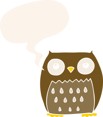 bir insan tarafından çizilmiş konuşma baloncuklu çizgi film baykuşu