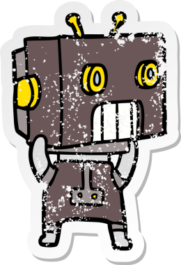 Bir insan tarafından çizilmiş karikatür robotunun sıkıntılı çıkartması.