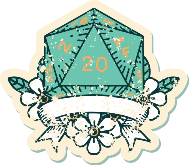 Retro Dövme Biçimi Doğal 20 kritik vuruş D20 zar bir insan tarafından çizildi